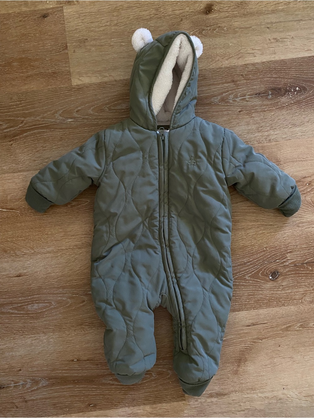 GAP Olive Green Quilted One-Piece Snowsuit with Hood